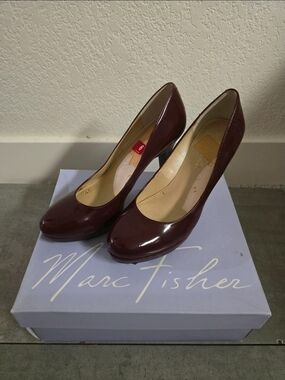 Marc Fisher Wine Patent Leather Round-Toe Pumps